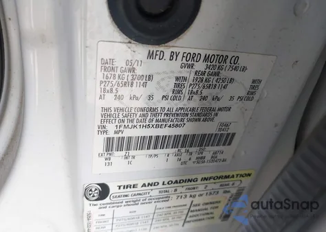 2011 Ford Expedition El Xlt from USA, damaged, VIN 1FMJK1H5XBEF45807